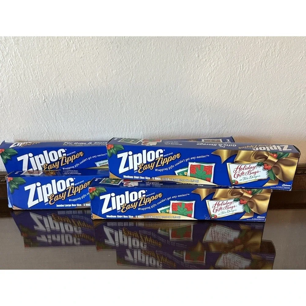 Vintage Ziploc Easy Zipper Holiday Christmas Gift Storage Bags‎ Medium & Jumbo